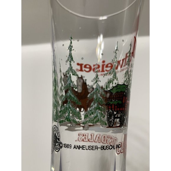 Vintage 1989 Budweiser Christmas Holiday Clydesdale Horses Pilsner Beer Glass - Picture 9 of 11